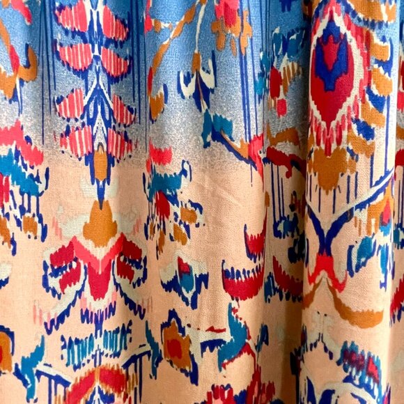 NWOT DR2 Blue Floral Tab Sleeve Tie Waist Midi Dress Lined Bohemian Size Medium - Picture 7 of 15